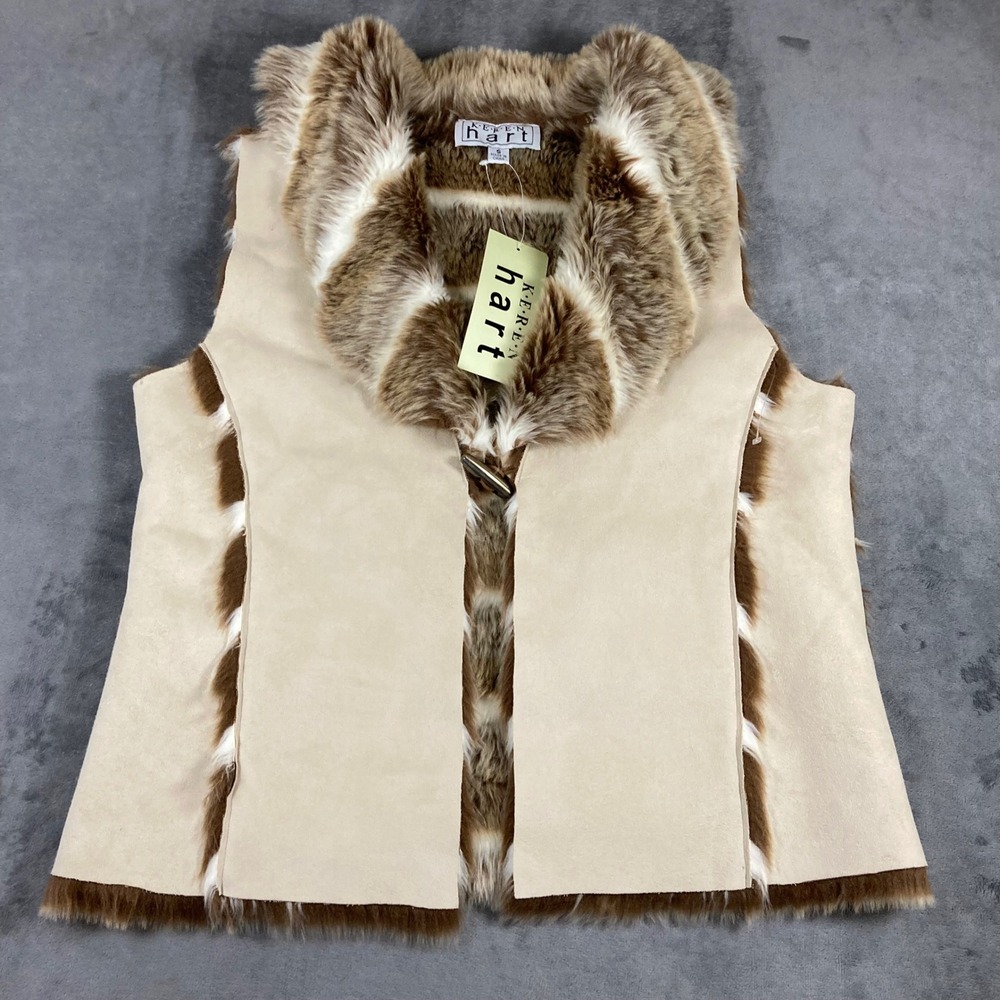 Keren Hart Faux Fur Suede Toggle Vest Tan Brown Small NWT